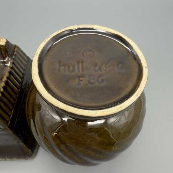 Vintage Hull Pottery USA Set of 2 Brown Green Drip Glaze Ceramic Planters MCM - Picture 5 of 16